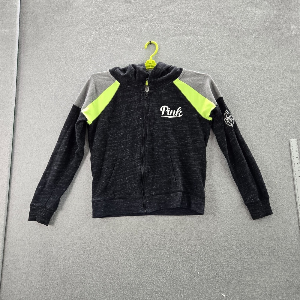 Victoria's Secret PINK Women Hoodie L‎ Black Colorblock Script Activewear READ